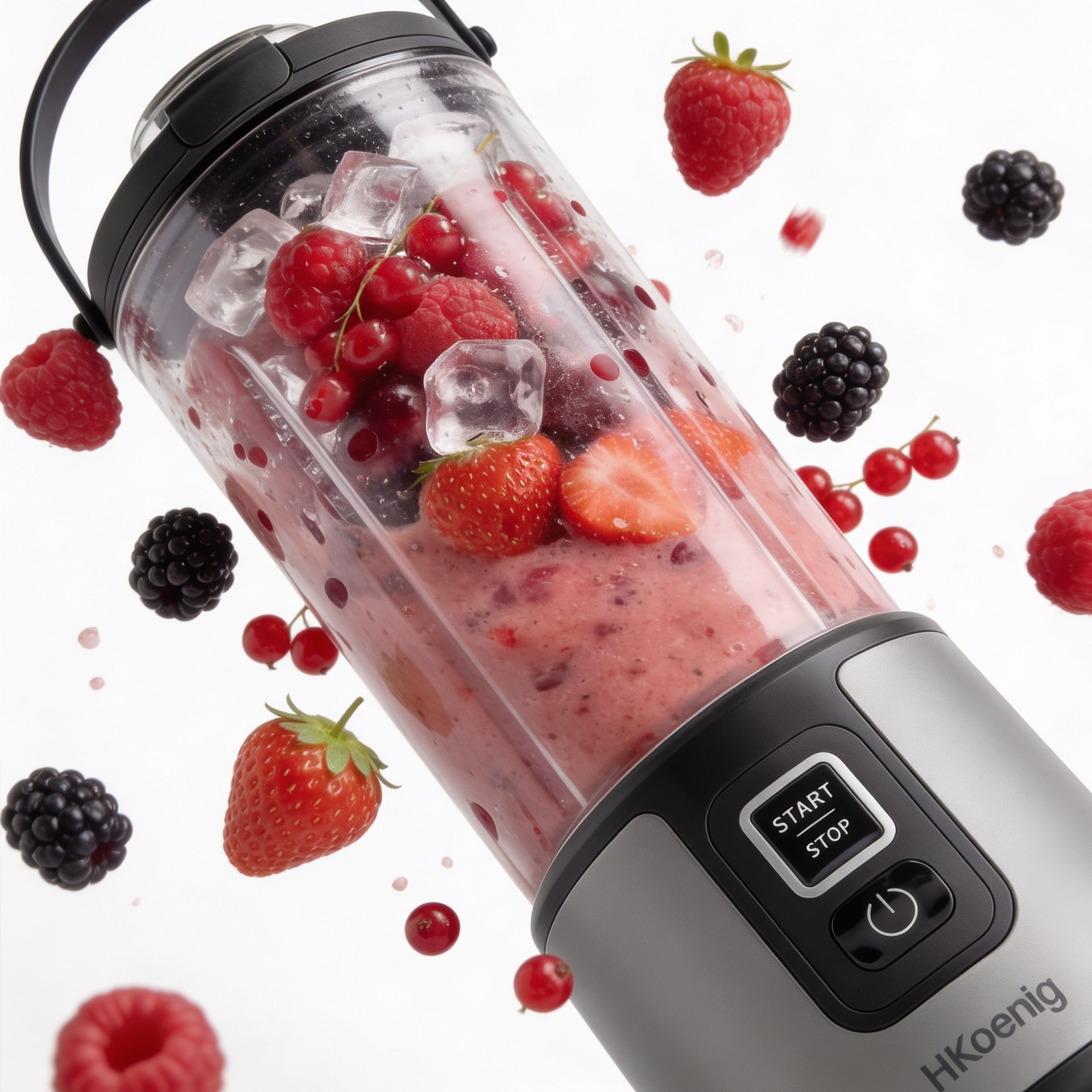 H.Koenig Mini Batidora Portátil MOOTH9 Recargable 470 mL, Batidora de Smoothies Inalámbrica 110W con 6 Cuchillas de Acero Inox, gris