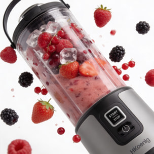 H.Koenig Mini Batidora Portátil MOOTH9 Recargable 470 mL, Batidora de Smoothies Inalámbrica 110W con 6 Cuchillas de Acero Inox, gris