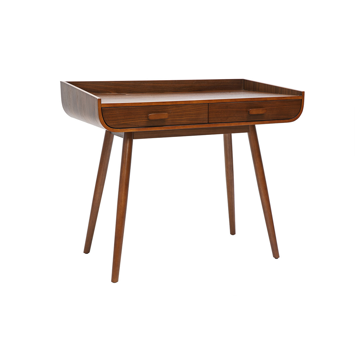 Bureau scandinave bois foncé avec rangements 2 tiroirs L100 cm HALLEN