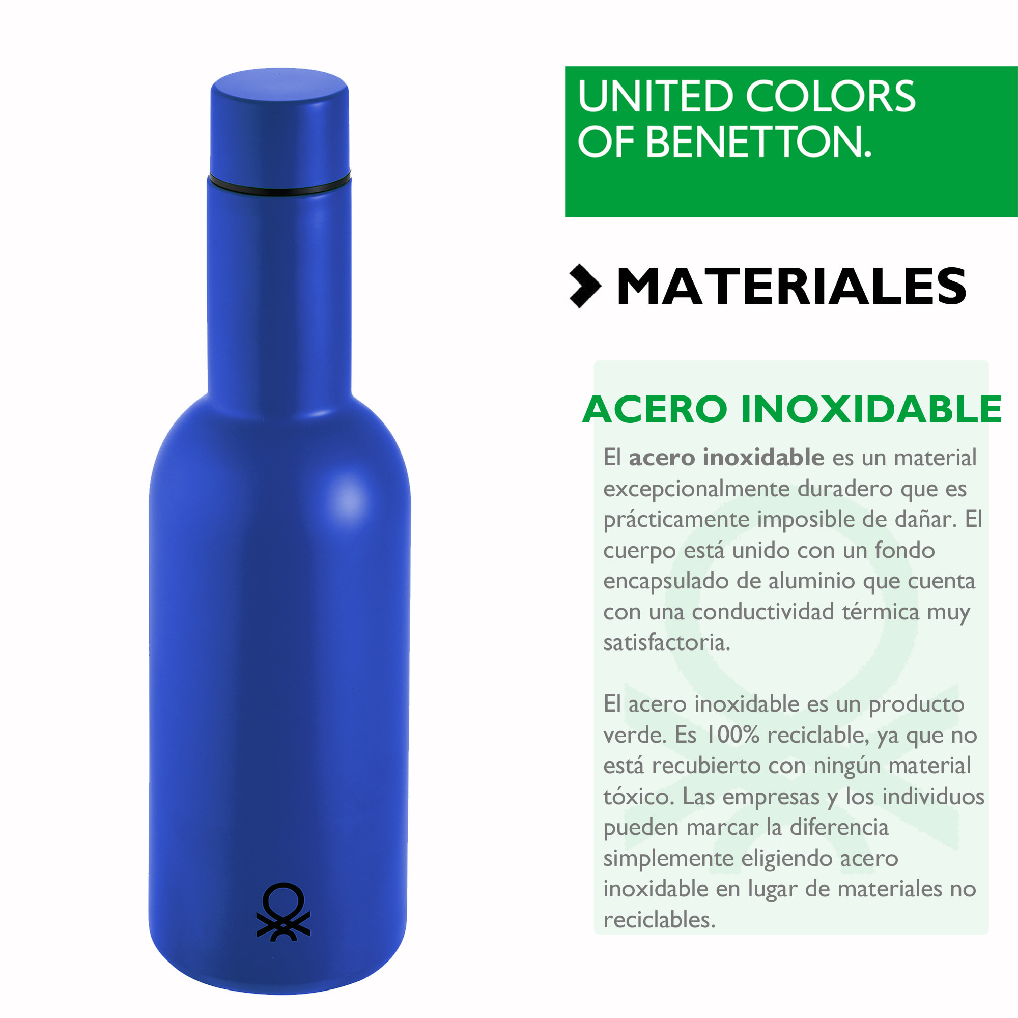 Botella de agua 550ml, azul, United colors of Benetton