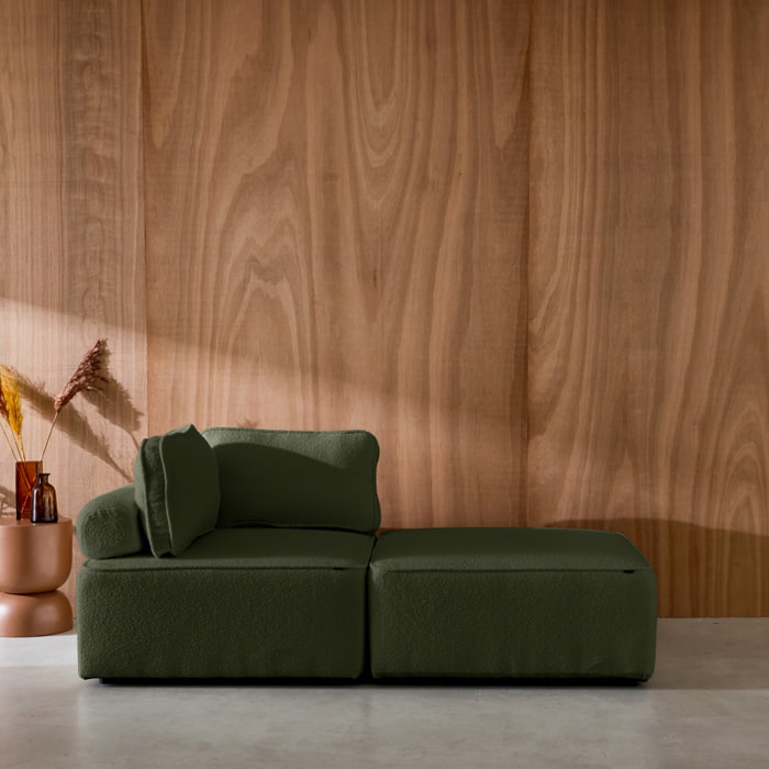 Lot de 2 chauffeuses pour canapé modulable tissu bouclette kaki 1 place Bao. L 90 x P 90 x H 74cm