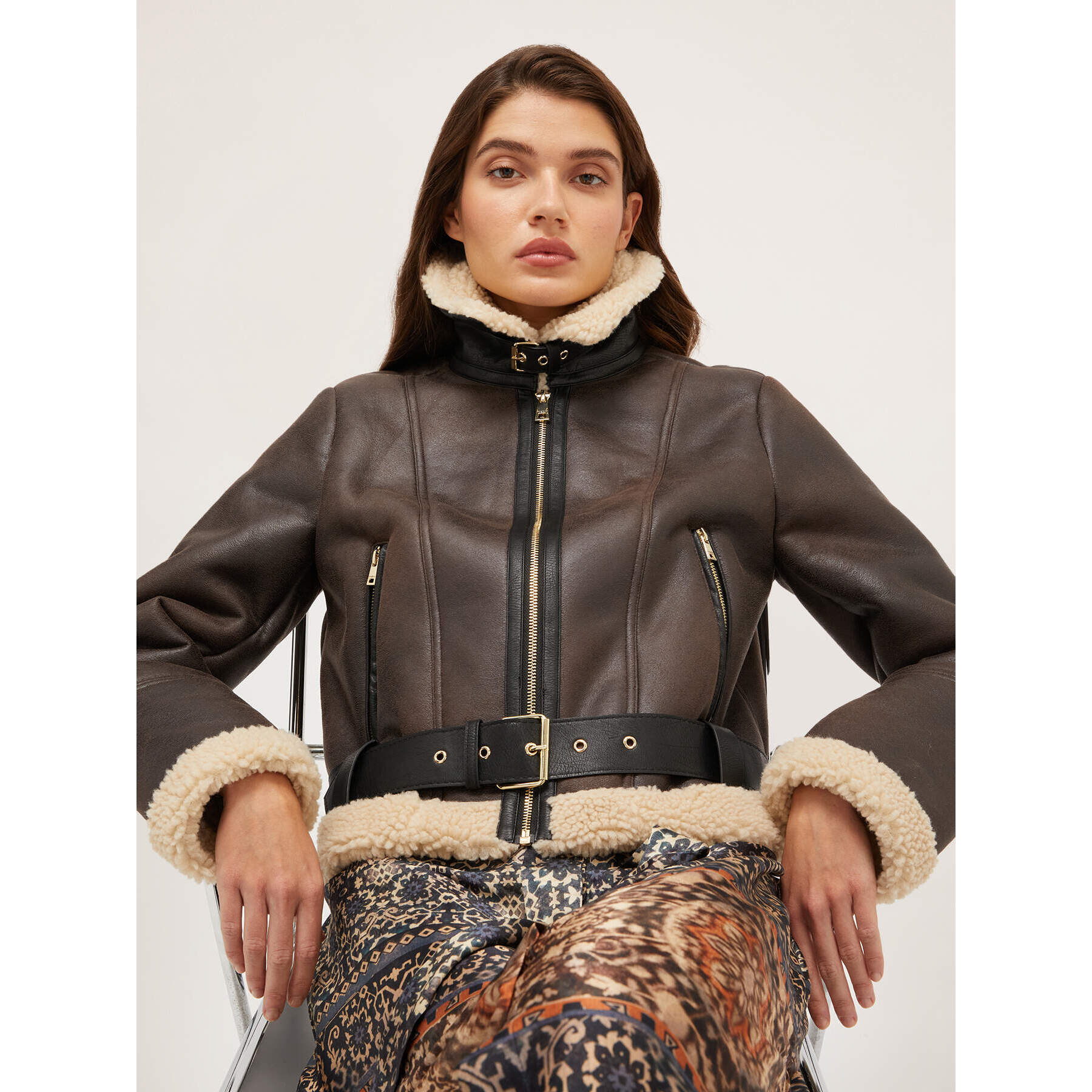 Motivi - Chaqueta efecto borrego - Marrón