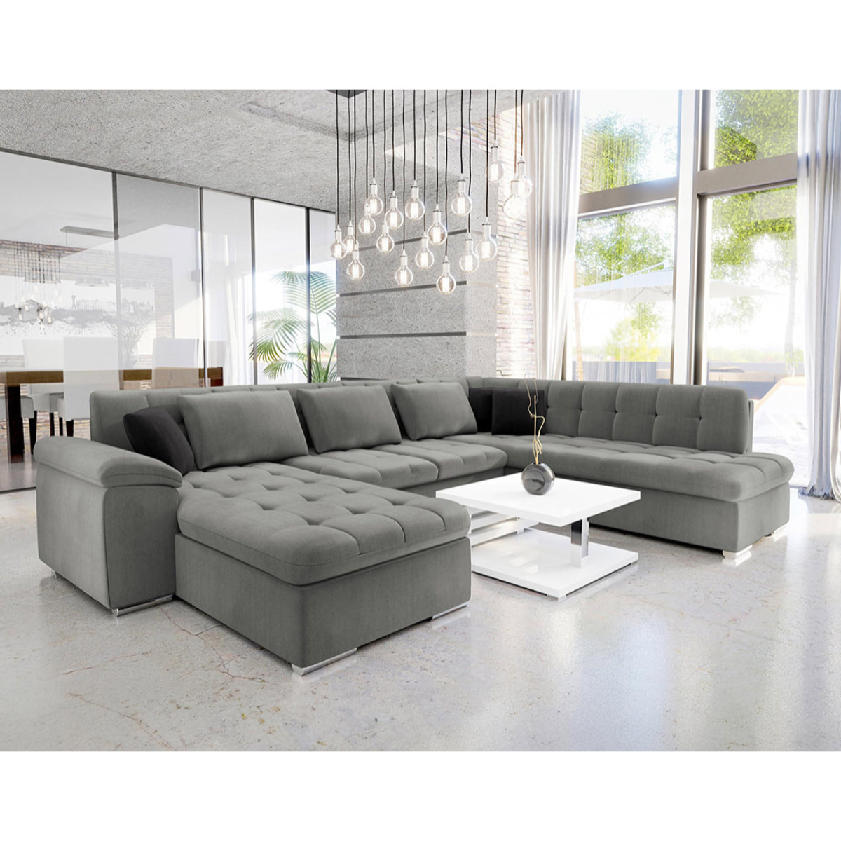 Chuck - canapé panoramique XXL - convertible avec coffre - 7 places - droit - Gris