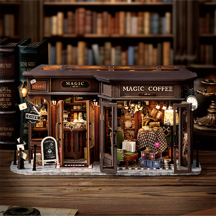 Cafetería Antigua. Maqueta 3D realista con gran detalle y luces led.