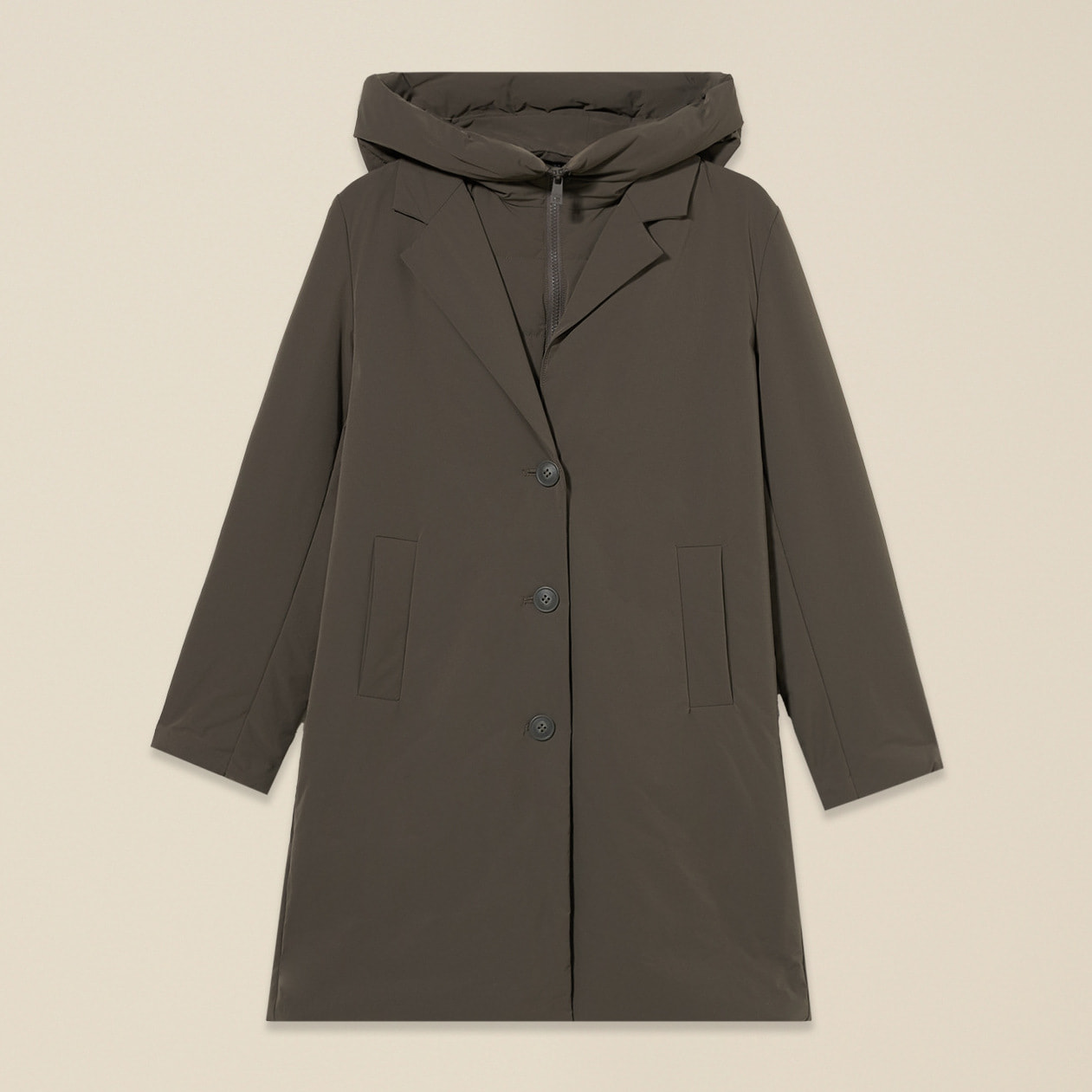 Oltre - Piumino lungo liscio - Verde militare