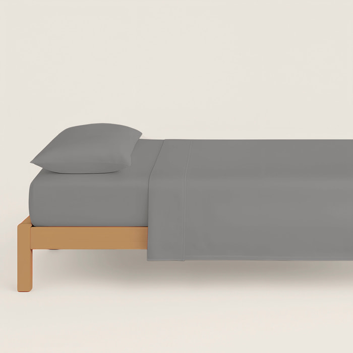 Naturals - Funda Nórdica Lisa - Cierre con botones - 100% Algodón - Incluye 1/2 Fundas de Almohada - Gris