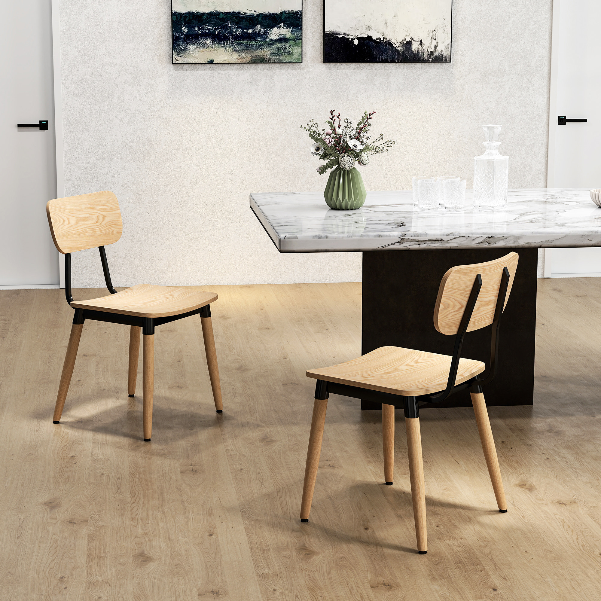 Lot de 2 chaises de salon style nordique néo-rétro piètement acier effilé effet bois