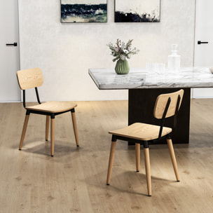 Lot de 2 chaises de salon style nordique néo-rétro piètement acier effilé effet bois