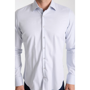 Camicia Uomo 1 Bottone Francese Slim Armaturato Fantasia Grigio/Bianco