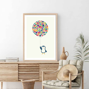 Affiche  pingouin ballon Affiche + cadre en bois - Chêne