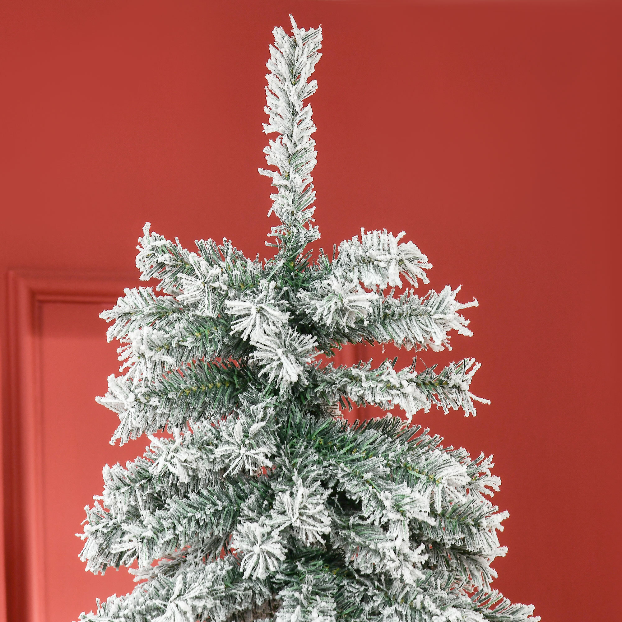 árbol de Navidad 225 cm Nevado Artificial con 1083 Puntas de PVC Base Plegable y Soporte de Metal Decoración Navideño para Interiores 140x140x225 cm Verde y Blanco