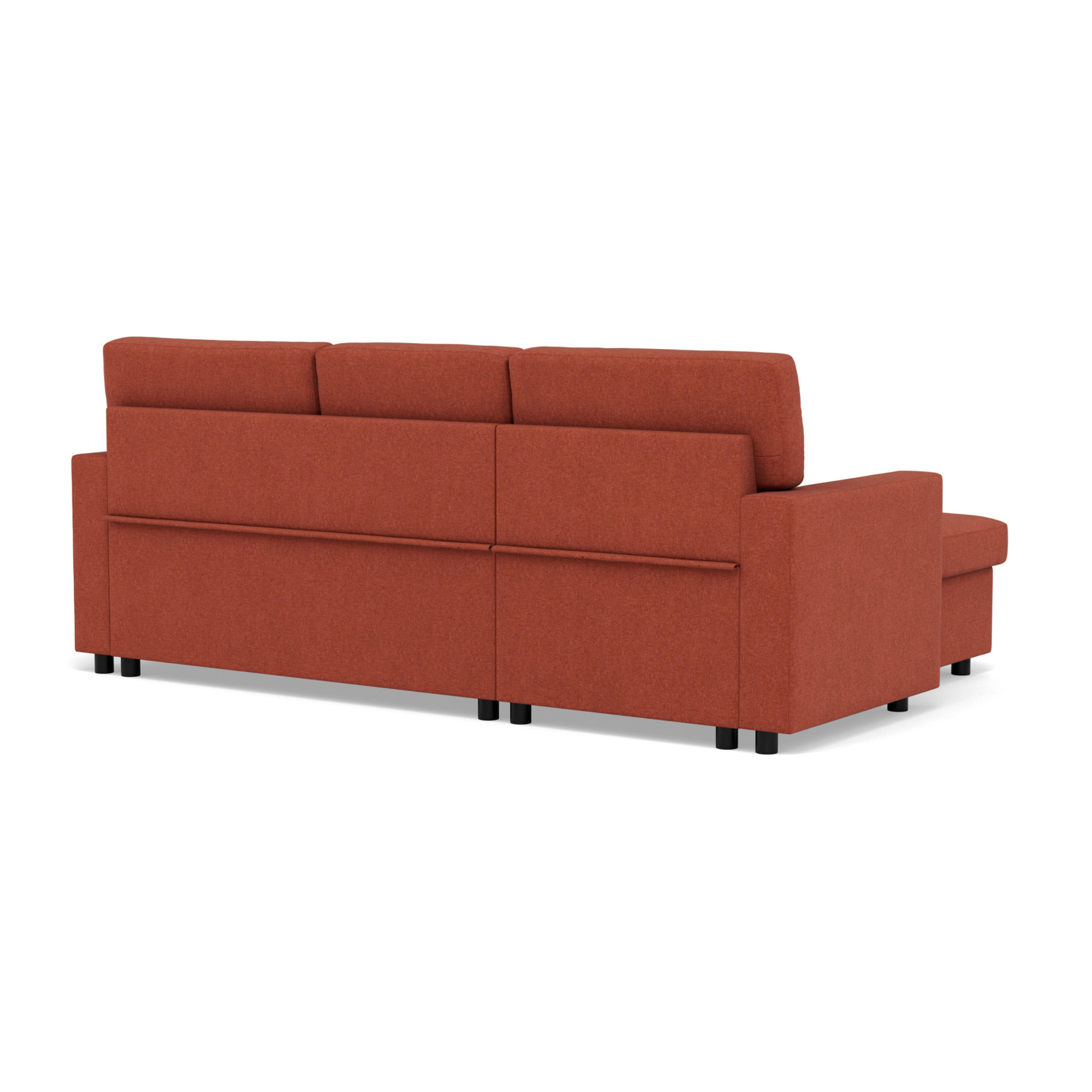 Meiya - canapé d'angle réversible 4 places convertible avec coffre en tissu - Terracotta