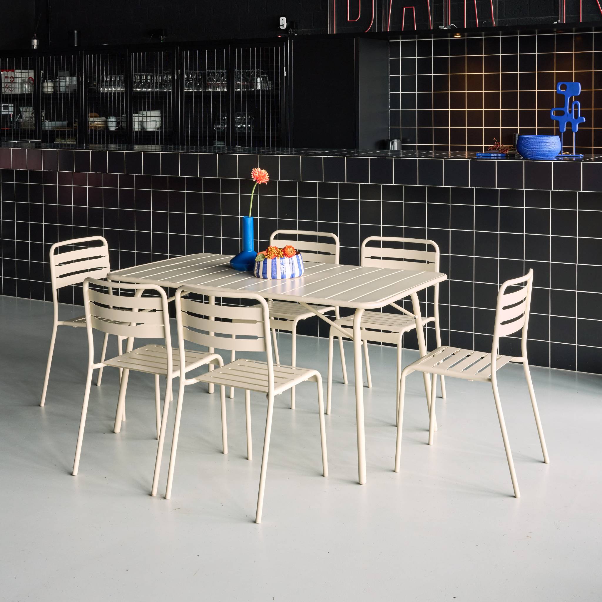 Table de jardin pliante métal + 6 assises AMÉLIA