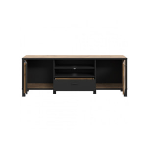 Meuble TV 155 cm bois effet chêne et noir - YAL