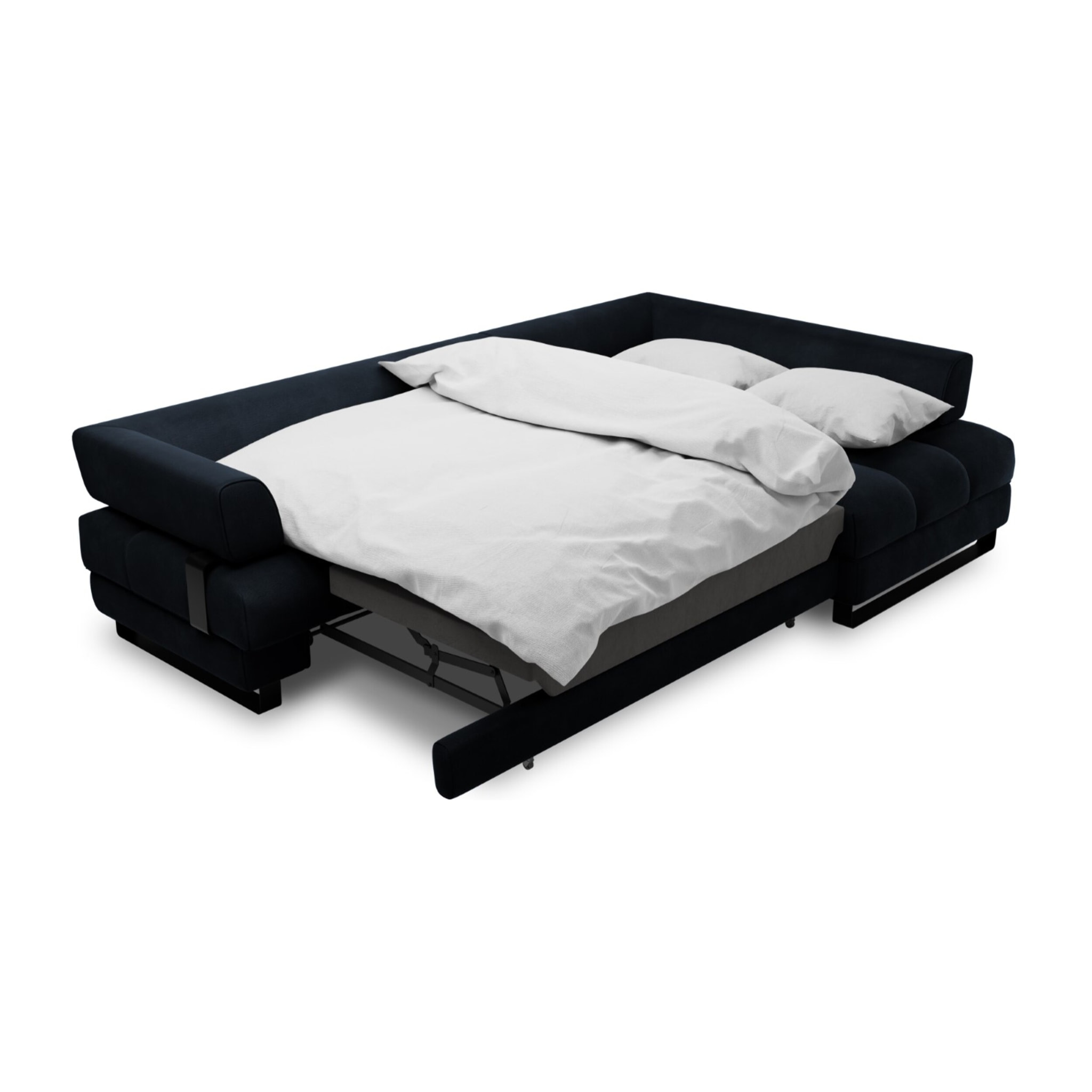 Canapé d'angle droit convertible avec coffre de rangement "Clinton" 5 places en velours bleu foncé