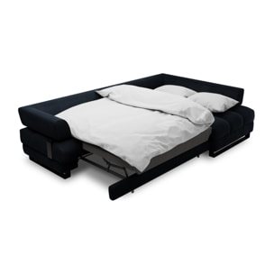 Canapé d'angle droit convertible avec coffre de rangement "Clinton" 5 places en velours bleu foncé