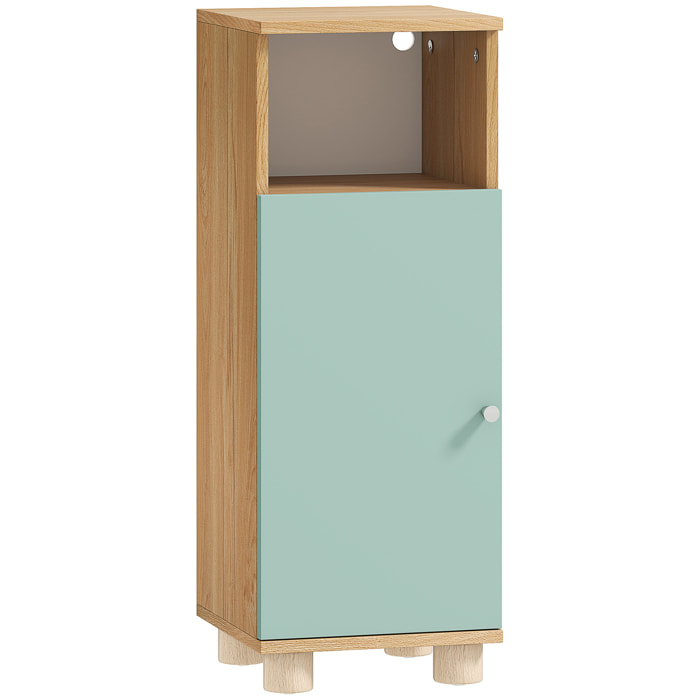 Meuble salle de bain design nordique porte étagère niche effet bois clair vert d'eau