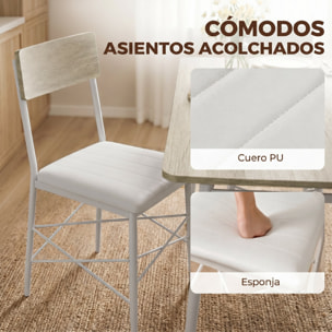 HOMCOM Juego de Mesa y Sillas de Comedor 5 Piezas, Mesa de Cocina Rectangular con 4 Sillas Acolchadas, Estilo Moderno, Marco Metálico, para Espacios Pequeños, Salón, 106x66x75 cm, Roble y Blanco