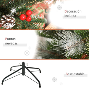 HOMCOM árbol de Navidad Artificial 120 cm con 266 Ramas 27 Piñas y 27 Bayas Hojas de PVC PE Base Plegable y Soporte Metálico Decoración Navideña para Interiores Verde