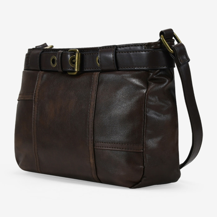 Bolso bandolera marrón vintage con cinturón