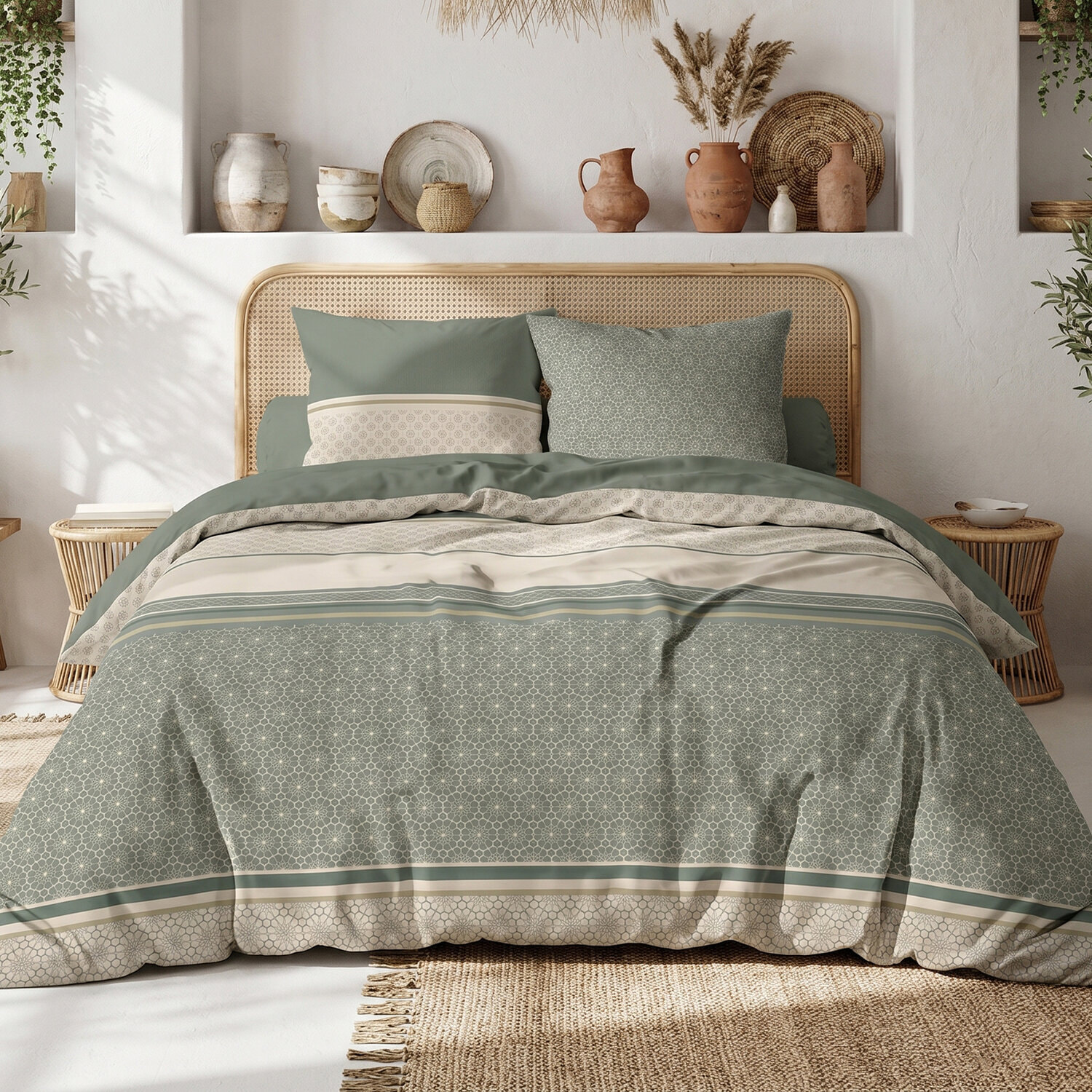 Parure housse de couette 260x240 cm imprimée contemporain + 2 taies 100% Coton - CYLUS