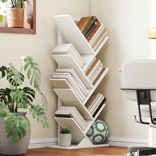 Librería en Forma de Árbol de 7 Niveles, Estantería de Libros con 7 Estantes, Estructura de Acero, para CD, DVD, Álbumes, Sala de Estar, Oficina, Estudio, Dormitorio, 50x24x109 cm, Blanco