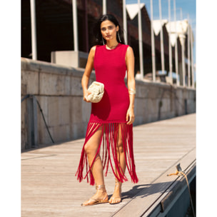 Vestido de punto elástico con flecos y corte ajustado