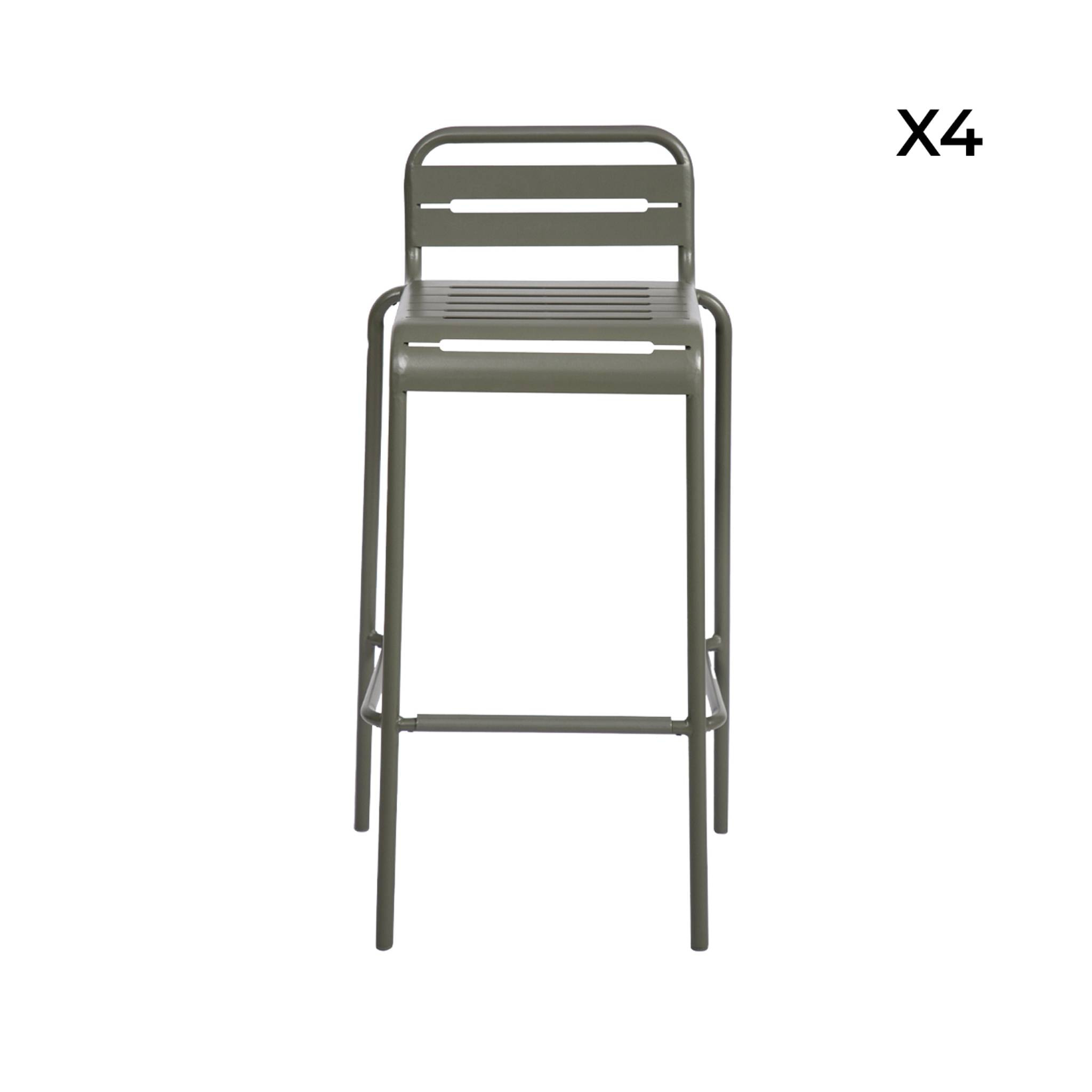 Lot de 4 chaises hautes de jardin acier. 4 places. kaki. L 44 x P 41 x H 85cm