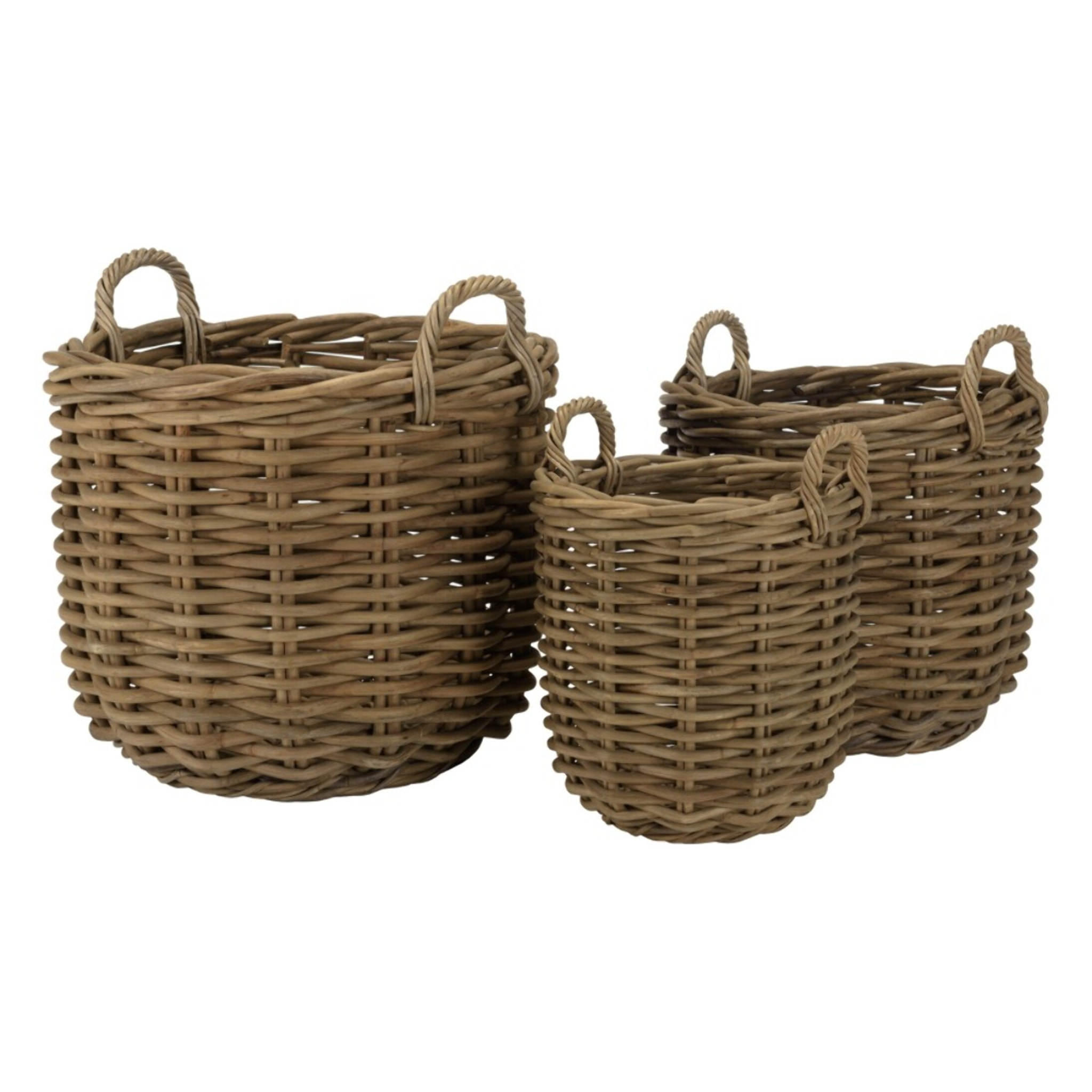 KALLY - Set de 3 paniers de rangement ronds en rotin naturel