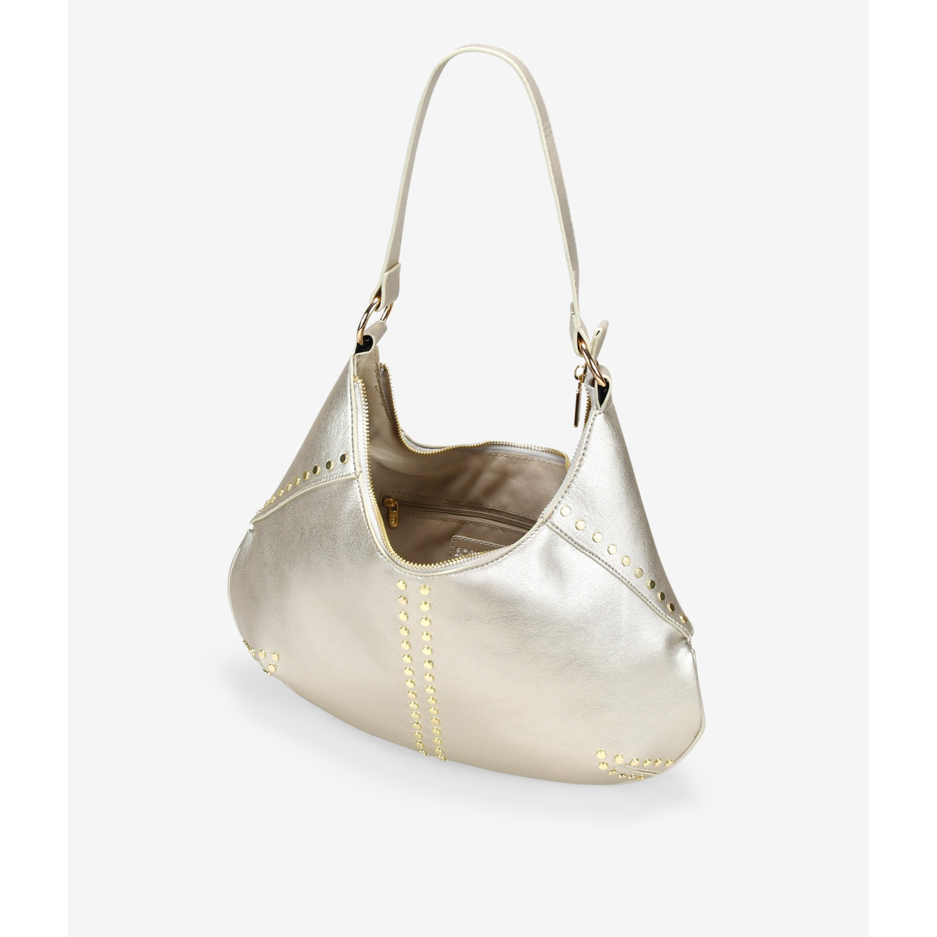 Bolso de hombro dorado con tachuelas