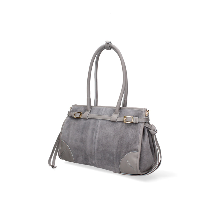 Borsa a spalla da donna Made in Italy - Modello Novara Ultra - Pelle scamosciata - 31.5 x 20.0 x 14.0 cm