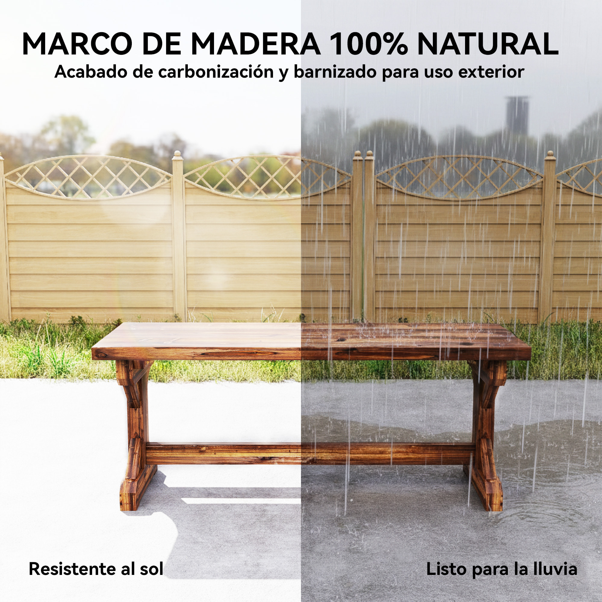 Banco de Jardín de Madera, Banco Rústico Exterior de 2 Plazas con Base en Forma de X, Carga 240 kg, para Patio, Porche, Parque, Balcón, 114x40x46 cm, Carbonizado