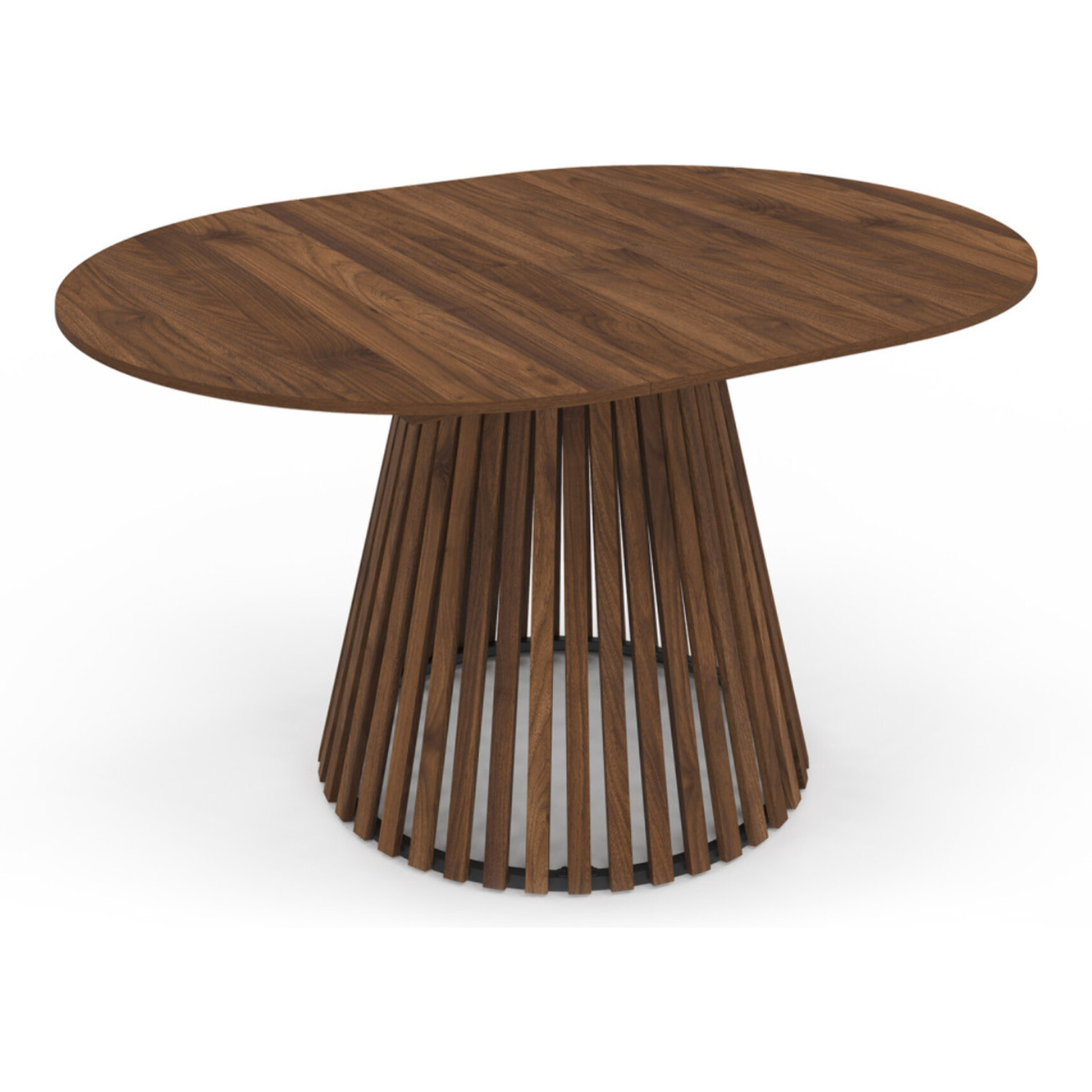 Table à manger ronde extensible Camélia effet noyer et pied lattes Ø110-150cm