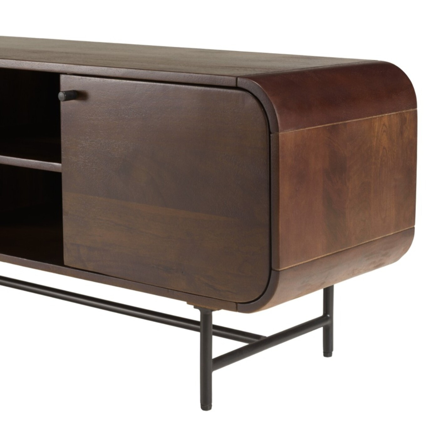 ALIX - Meuble TV design bois foncé et métal noir 3 portes ALIX