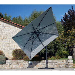 Parasol déporté 3x3m double inclinaison - gris perle - EMERAUDE