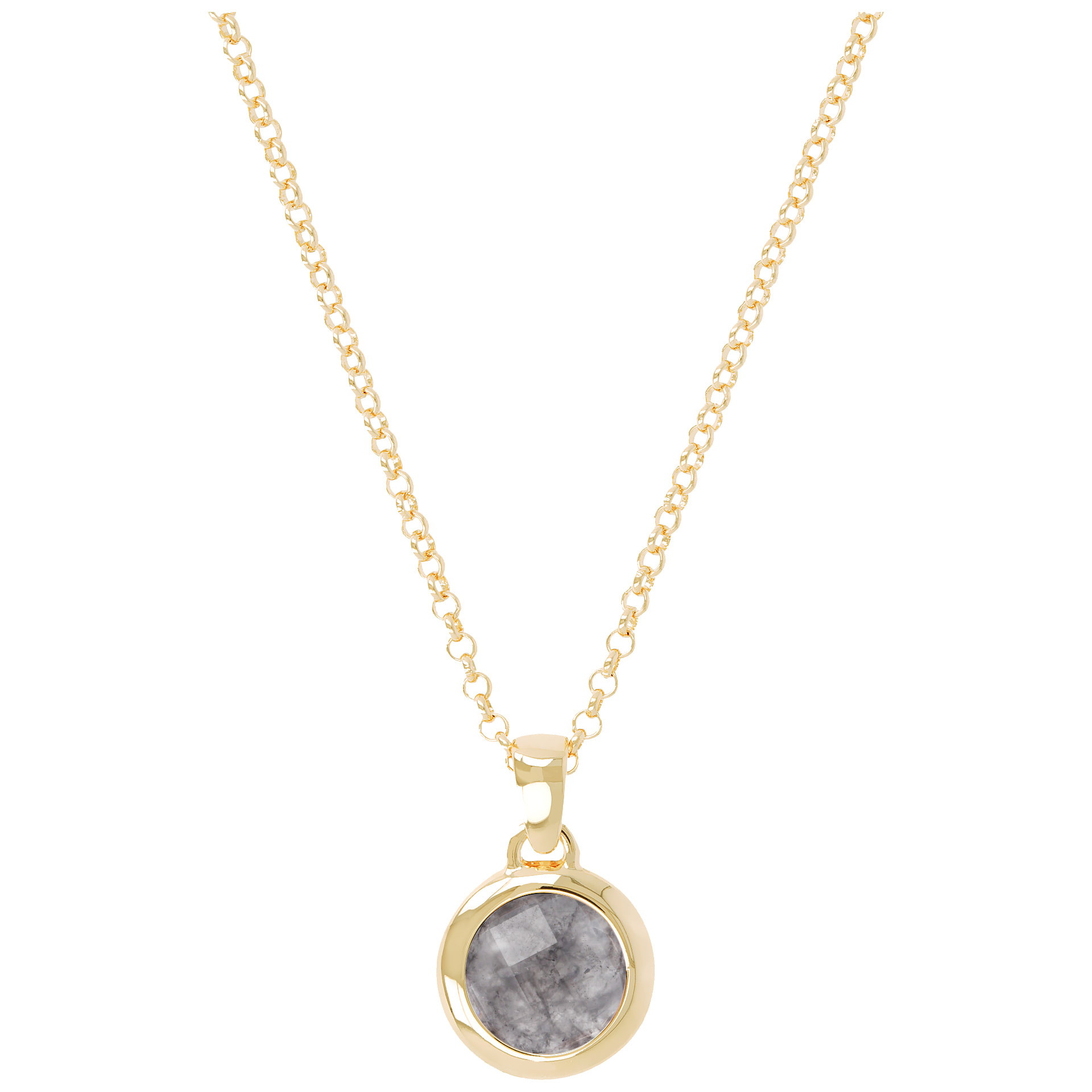 Collana con Pendente in Quarzo Grigio Sfaccettato Placcata Oro Giallo 18kt