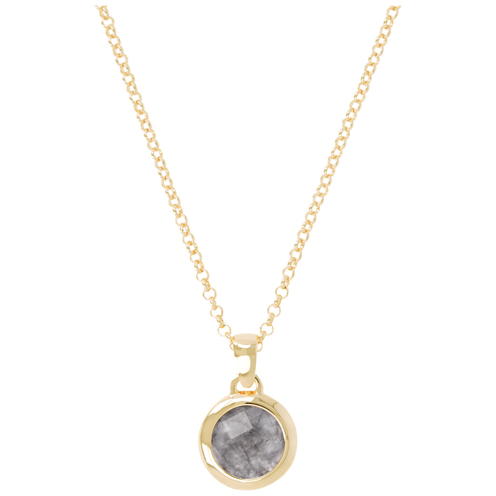 Collana con Pendente in Quarzo Grigio Sfaccettato Placcata Oro Giallo 18kt