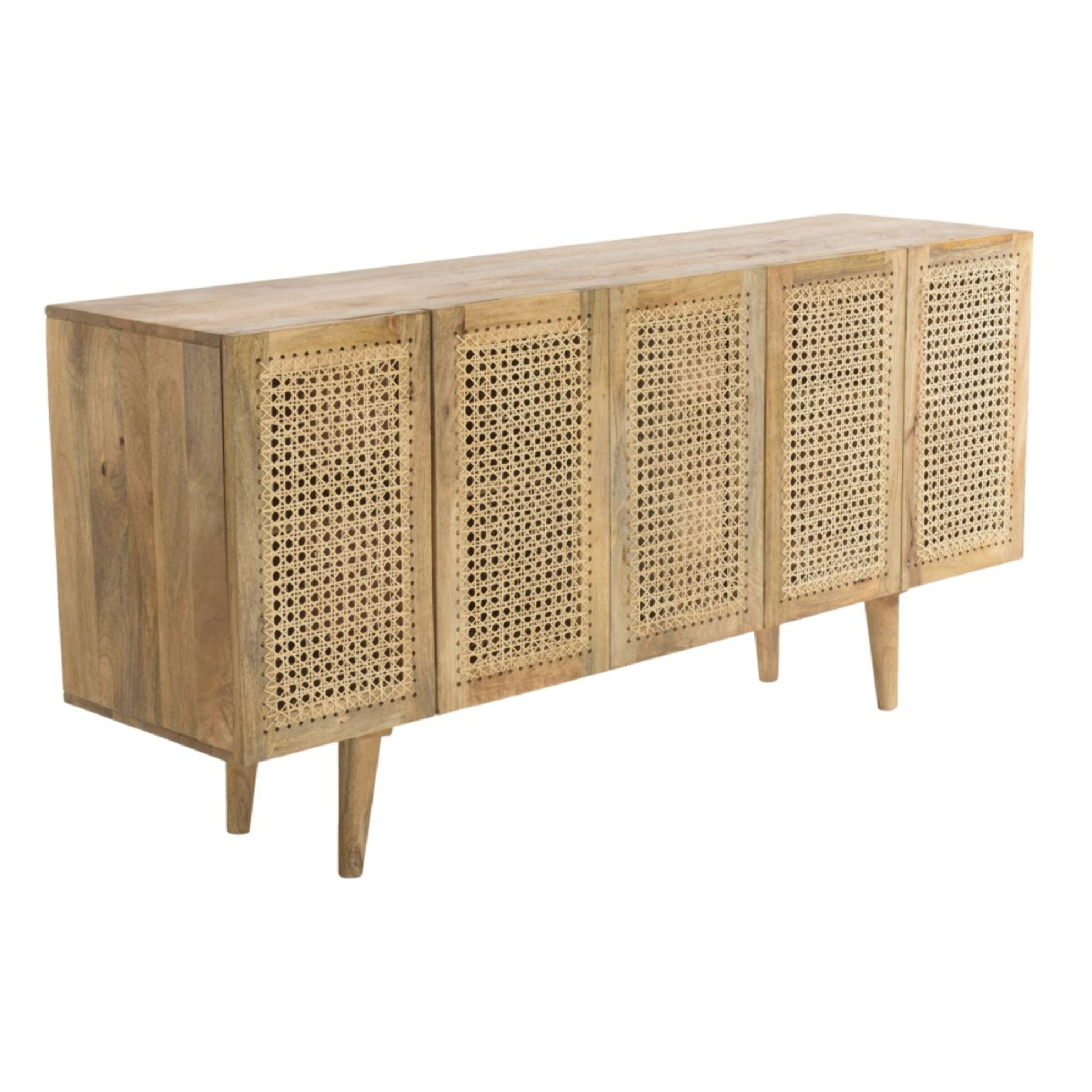 ISA - Buffet marron 5 portes bois de manguier et cannage couleur naturelle
