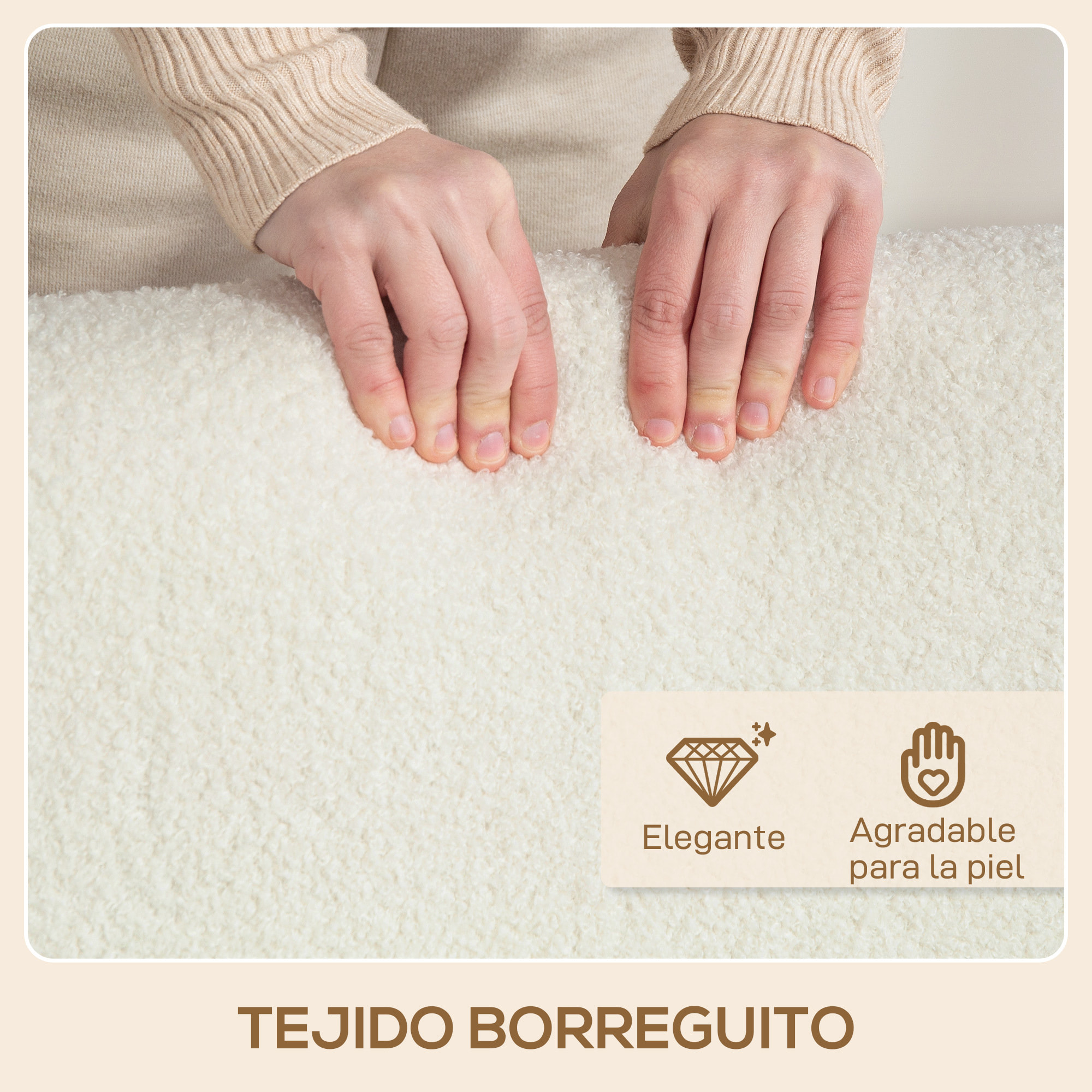 Sillón de Salón Tapizado en Borreguito Butaca de Salón de 74,5 cm con Acolchado Grueso Reposabrazos y Patas de Madera para Dormitorio Sala de Estar Crema