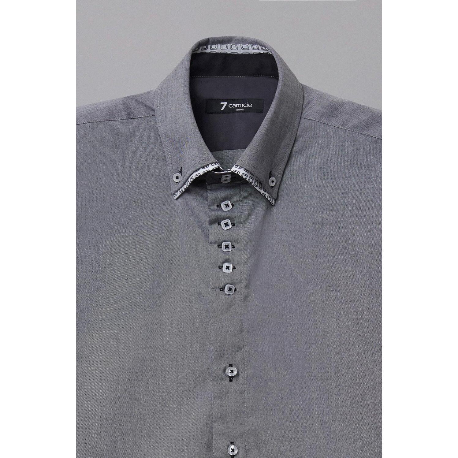 Camicia Uomo 2 Bottoni Button Down 7bottoni Doppio Coll Oxford Unito Grigio Scuro