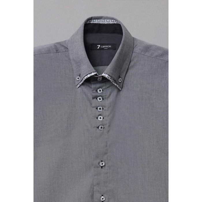 Camicia Uomo 2 Bottoni Button Down 7bottoni Doppio Coll Oxford Unito Grigio Scuro