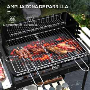 Barbacoa de Carbón con Ruedas Barbacoa Portátil 103x47x95 cm con Parrilla Ajustable en Altura de 5 Niveles Estantes y 6 Ganchos para Pícnic Camping Negro
