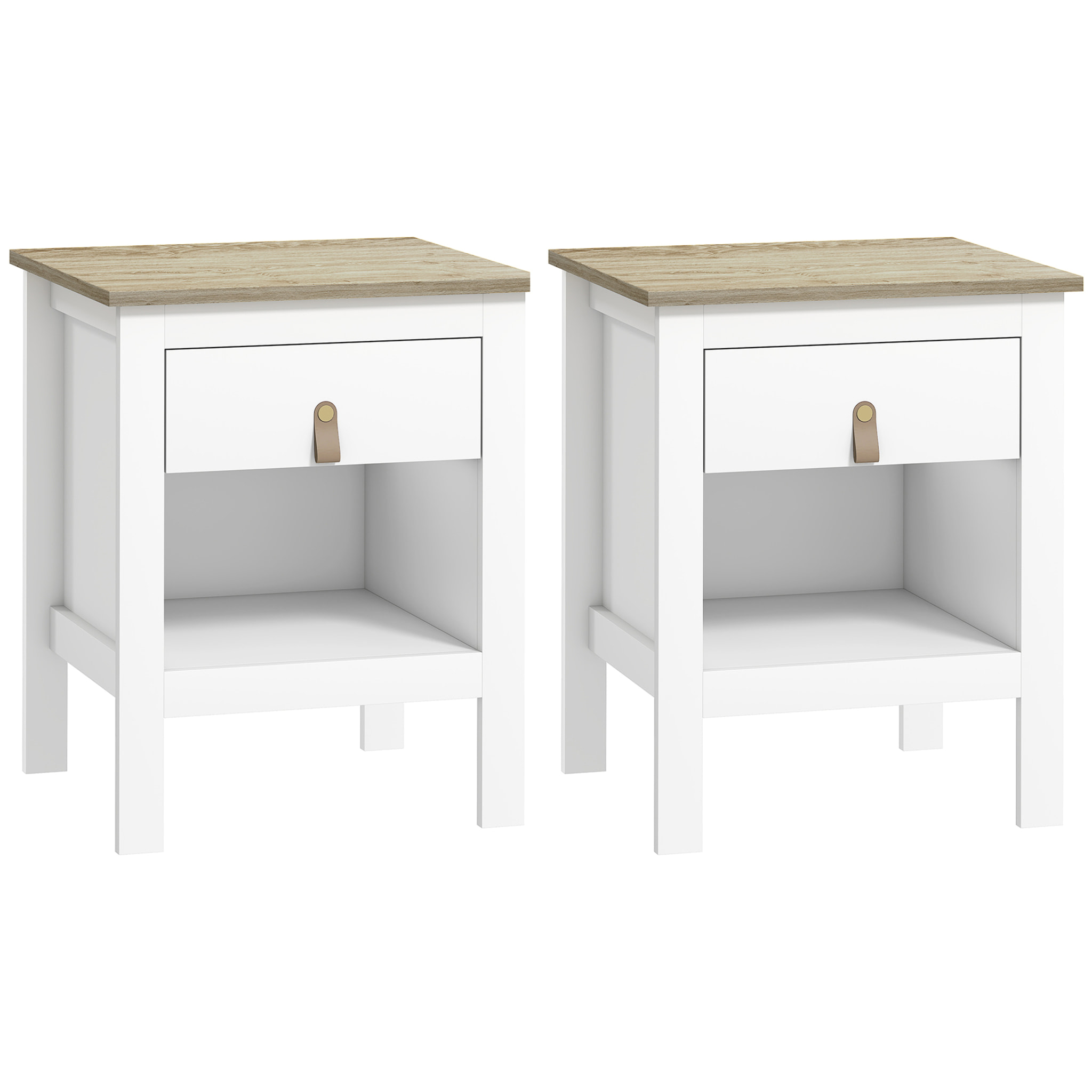 Lot de 2 chevets tables de nuit - tiroir, niche - dim. 45 x 40 x 55 cm - poignée PU métal doré blanc