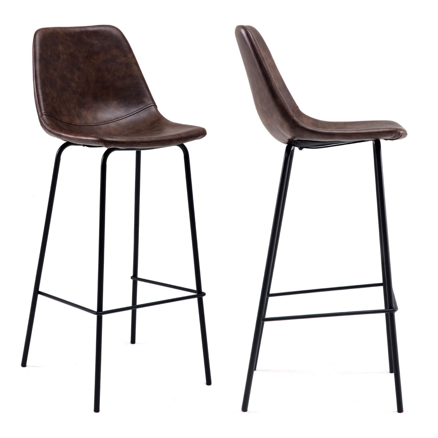 Lot de 2 tabourets de bar vintage LUCIEN marron - Hauteur d'assise 75cm