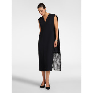 Elena Mirò - Abito lungo in enver satin con frange - Nero