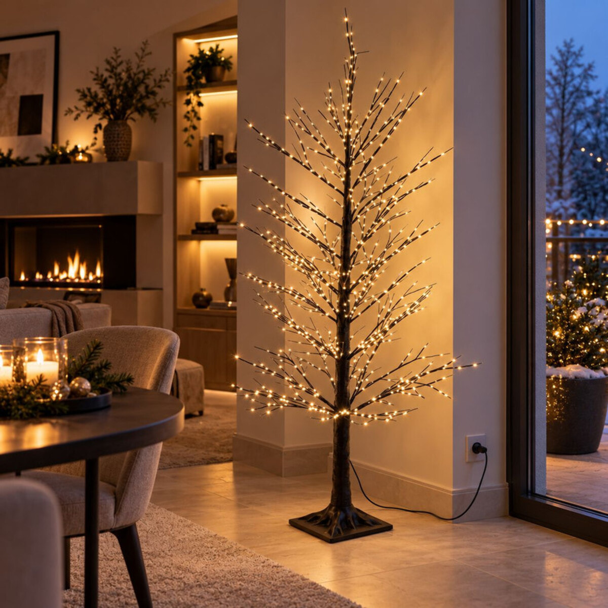 Albero luminoso decorativo con rami LED bianco caldo - Nero
