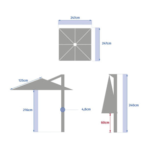 Parasol déporté carré Manoa 2,5x2,5m acajou
