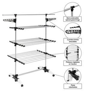 Séchoir Optima noir et blanc 3 niveaux - 30m d'étendage