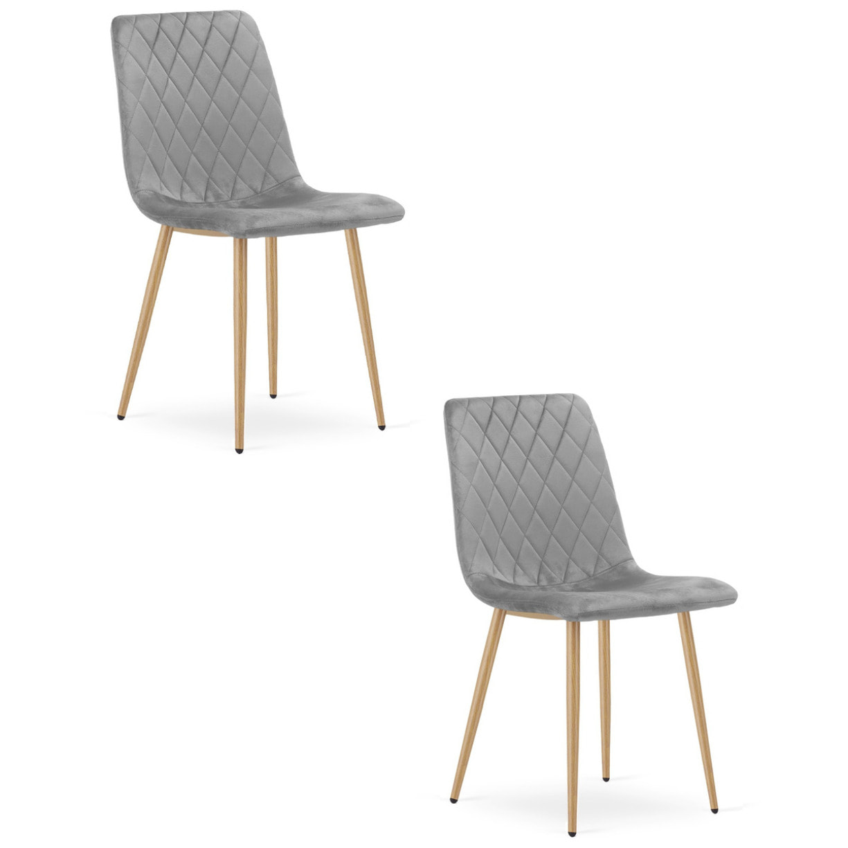 Set di 2 sedie Turin in velluto grigio chiaro e metallo effetto legno