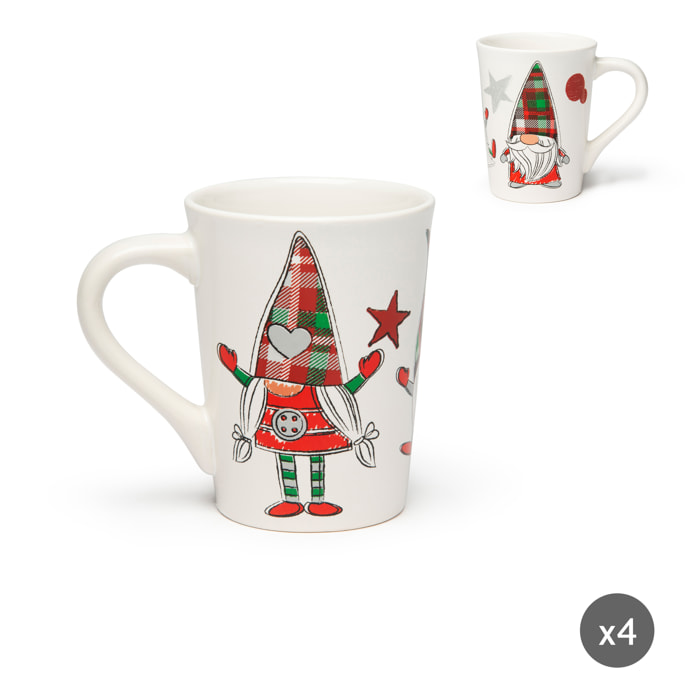 Set 4 Mug Excelsa - Tartan Gnome, Stoneware Bianco